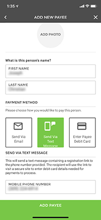 Add new payee name and payment method